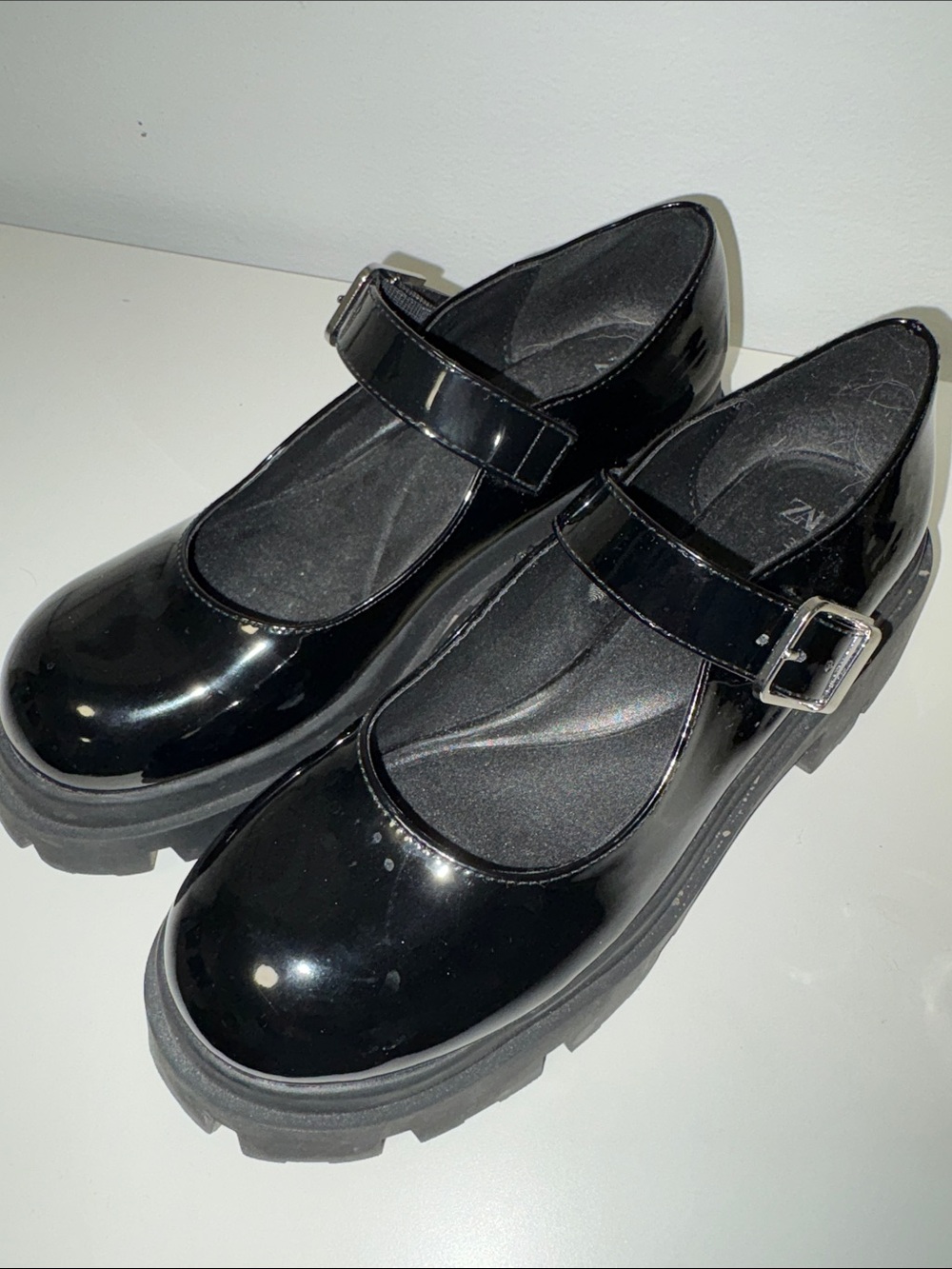 Zara Black Patent Mary Jane Platform Shoes